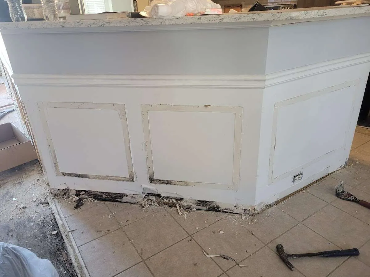 Water damage and mold on kitchen during Storm Damage Restoration in Norfolk